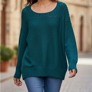 GAP Green Scoop Neck Loose Weave Pullover Sweater